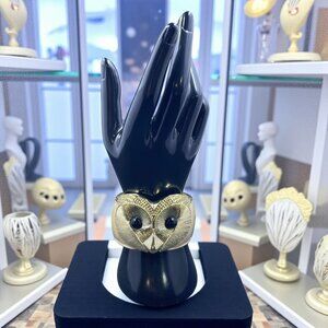 Gold Tone Owl Cuff Bracelet Vintage Inspired Animal Statement Boho Glam Jewelry